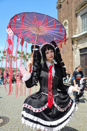 Japan-Tag 2026 in Düsseldorf, einzigartiges Kulturfest in der Landeshauptstadt von NRW - im Foto ist Hazel Cos (25) ist grosser Fan von Dangan Ronpa und trägt ein fantastische Outfit das auffällt ! Düsseldorf Burgplatz NRW Deutschland *** Japan Day 2026 in Düsseldorf, unique cultural festival in the state capital of NRW in the photo is Hazel Cos 25 is a big fan of Dangan Ronpa and wears a fantastic outfit that stands out Düsseldorf Burgplatz NRW Germany