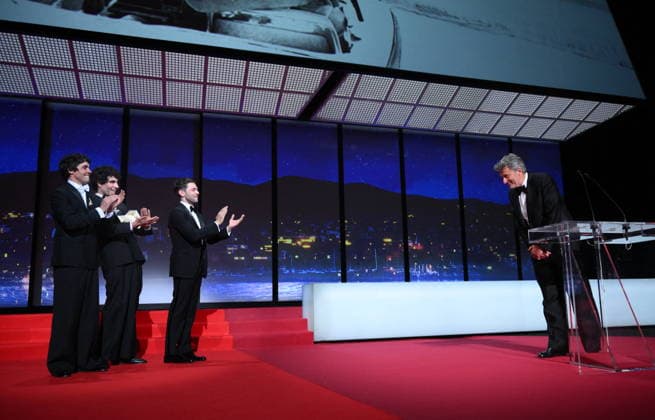 Cannes - Closing Ceremony Spanish director, screenwriter and producer Javier Ambrossi and Spanish director, screenwriter and producer Javier Calvo celebrate after winning the Best Director Prize for the film La Bola Negra during the closing ceremony of the 79th edition of the Cannes Film Festival in Cannes, France on May 23, 2026. Photo by Eliot Blondet ABACAPRESS.COM Cannes France  Copyright: xBlondetxEliot ABACAx