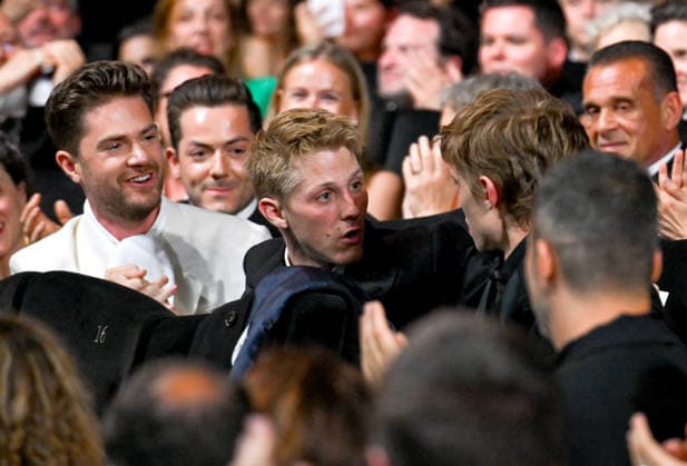 79ème Festival International du Film de Cannes Ceremonie de cloture 79th International Cannes Film Festival Closing Ceremony The actors of the film Coward recoivent le prix dinterpretation masculin The actors of the film Coward received the Best Actor Award 456713 2026 05 23 France Campagne, Valentin Macchia, Emmanuel  Copyright: xSergexArnalx xStarfacex STAR_456713_026