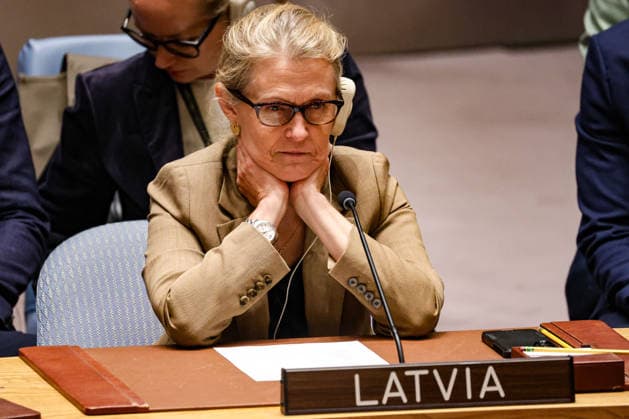 May 23, 2026, New York, New York, USA: SANITA PAVLUTA-DESLANDES, Permanent Representative of Latvia to the UN, sits with her hands near her neck during an emergency UN Security Council meeting on Ukraine at UNHQ following Russian allegations of a Ukrainian drone strike on a vocational school and student dormitory in Russian-controlled Luhansk, which Ukraine denies targeted civilians. New York USA  - ZUMAo116 20260523_znp_o116_012 Copyright: xBiancaxOterox