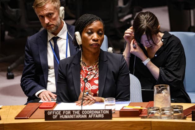 May 23, 2026, New York, New York, USA: EDEM WOSORNU, Director of the Operations and Advocacy Division at OCHA, listens during an emergency UN Security Council meeting on Ukraine at UNHQ following Russian allegations of a Ukrainian drone strike on a vocational school and student dormitory in Russian-controlled Luhansk, which Ukraine denies targeted civilians. New York USA - ZUMAo116 20260523_znp_o116_010 Copyright: xBiancaxOterox