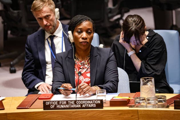 May 23, 2026, New York, New York, USA: EDEM WOSORNU, Director of the Operations and Advocacy Division at OCHA, listens during an emergency UN Security Council meeting on Ukraine at UNHQ following Russian allegations of a Ukrainian drone strike on a vocational school and student dormitory in Russian-controlled Luhansk, which Ukraine denies targeted civilians. New York USA - ZUMAo116 20260523_znp_o116_007 Copyright: xBiancaxOterox