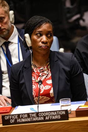 May 23, 2026, New York, New York, USA: EDEM WOSORNU, Director of the Operations and Advocacy Division at OCHA, listens during an emergency UN Security Council meeting on Ukraine at UNHQ following Russian allegations of a Ukrainian drone strike on a vocational school and student dormitory in Russian-controlled Luhansk, which Ukraine denies targeted civilians. New York USA - ZUMAo116 20260523_znp_o116_008 Copyright: xBiancaxOterox