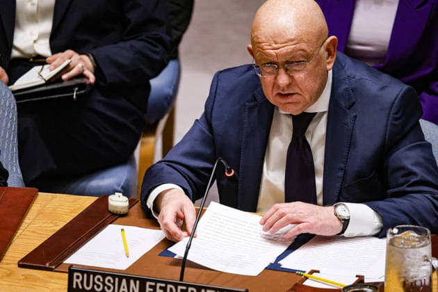 May 23, 2026, New York, New York, USA: VASSILY NEBENZIA, Permanent Representative of Russia to the UN, speaks during an emergency UN Security Council meeting on Ukraine at UNHQ following Russian allegations of a Ukrainian drone strike on a vocational school and student dormitory in Russian-controlled Luhansk, which Ukraine denies targeted civilians. New York USA - ZUMAo116 20260523_znp_o116_011 Copyright: xBiancaxOterox