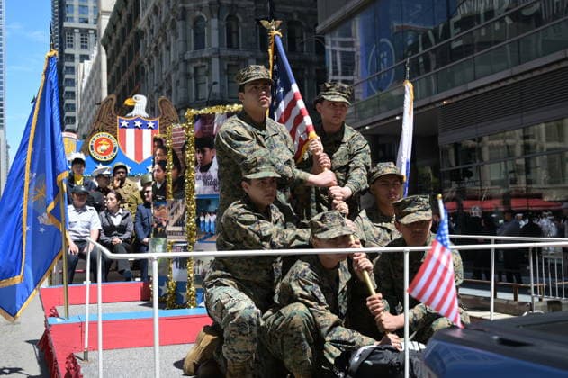 Chicago Memorial Day Parade CHICAGO, ILLINOIS - MAY 23: The Chicago Memorial Day Parade proceeds through the city center, with participants carrying American flags and marching in formation on Saturday, May 23, 2026. The event, held each year before Memorial Day, pays solemn tribute to the men and women of the U.S. Armed Forces who made the ultimate sacrifice. Jacek Boczarski Anadolu Illinois United States. Editorial use only. Please get in touch for any other usage.  Copyright: x2026xAnadoluxJacekxBoczarskix