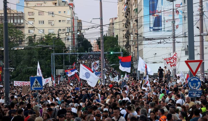 23.05.2026 Belgrade(Serbia) Politika Zivot Politics Life Anti-government protest rally led by Serbia s protesting university students. Who are seeking elections at Slavija square