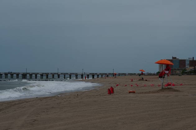 May 23, 2026, New York, New York, USA: Stormy weather, cool temperatures and rip tides resulted in deserted beaches on the first official beach day of the 2026 Summer season in Coney Island, Brooklyn. New York USA  - ZUMAl171 20260523_znp_l171_010 Copyright: xEdnaxLeshowitzx