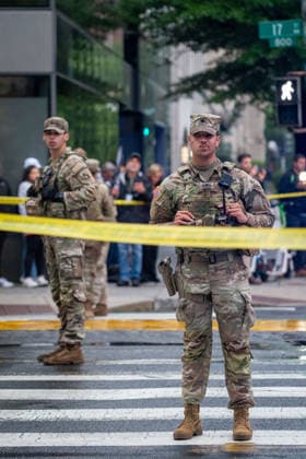 May 23, 2026, Washington, Dc, USA: Members of the National Guard stand guard near the site where a gunman fired a volley of shots near the White House before being shot and fatally wounded by U.S. Secret Service police officers. Another person was injured, according to law enforcement officials. Washington, DC, May 23, 2026. Photo: Zuma Press Washington USA - ZUMAmj3_ 20260523_zaf_mj3_011 Copyright: xJayxMallinx
