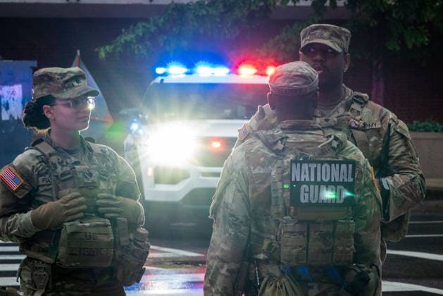 May 23, 2026, Washington, Dc, USA: Members of the National Guard stand guard near the site where a gunman fired a volley of shots near the White House before being shot and fatally wounded by U.S. Secret Service police officers. Another person was injured, according to law enforcement officials. Washington, DC, May 23, 2026. Photo: Zuma Press Washington USA - ZUMAmj3_ 20260523_zaf_mj3_010 Copyright: xJayxMallinx