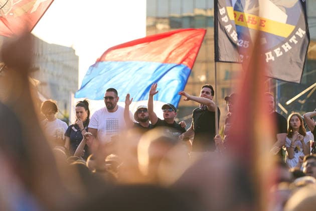 May 23, 2026, Belgrade, Central Serbia, Serbia: 2026523, Belgrade, Serbia - A large number of citizens answer the call of university students and gather to protest in the center of Belgrade. Demonstrators chant during the protest. Belgrade Serbia - ZUMAd223 20260523_zip_d223_009 Copyright: xMarkoxDimicx
