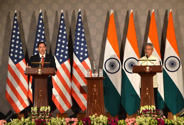 Rubio and Jaishankar hold joint press conference in New Delhi NEW DELHI, INDIA - MAY 24: US Secretary of State Marco Rubio (L) and Indian External Affairs Minister Subrahmanyam Jaishankar (R) address a press conference at Hyderabad House, in New Delhi on India May 24, 2026. Imtiyaz Khan Anadolu New Delhi India. Editorial use only. Please get in touch for any other usage.  Copyright: x2026xAnadoluxImtiyazxKhanx
