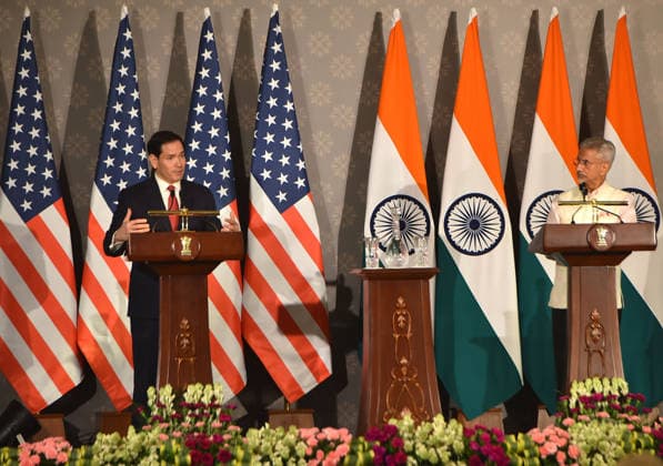 Rubio and Jaishankar hold joint press conference in New Delhi NEW DELHI, INDIA - MAY 24: US Secretary of State Marco Rubio (L) and Indian External Affairs Minister Subrahmanyam Jaishankar (R) address a press conference at Hyderabad House, in New Delhi on India May 24, 2026. Imtiyaz Khan Anadolu New Delhi India. Editorial use only. Please get in touch for any other usage.  Copyright: x2026xAnadoluxImtiyazxKhanx