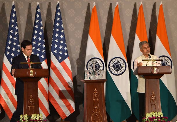 Rubio and Jaishankar hold joint press conference in New Delhi NEW DELHI, INDIA - MAY 24: US Secretary of State Marco Rubio (L) and Indian External Affairs Minister Subrahmanyam Jaishankar (R) address a press conference at Hyderabad House, in New Delhi on India May 24, 2026. Imtiyaz Khan Anadolu New Delhi India. Editorial use only. Please get in touch for any other usage.  Copyright: x2026xAnadoluxImtiyazxKhanx