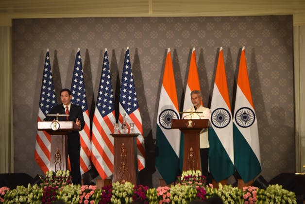Rubio and Jaishankar hold joint press conference in New Delhi NEW DELHI, INDIA - MAY 24: US Secretary of State Marco Rubio (L) and Indian External Affairs Minister Subrahmanyam Jaishankar (R) address a press conference at Hyderabad House, in New Delhi on India May 24, 2026. Imtiyaz Khan Anadolu New Delhi India. Editorial use only. Please get in touch for any other usage.  Copyright: x2026xAnadoluxImtiyazxKhanx