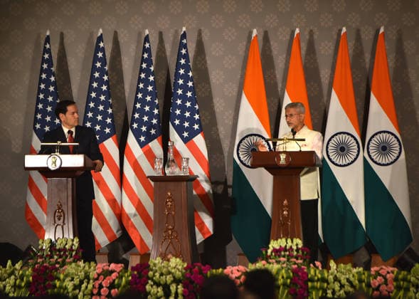 Rubio and Jaishankar hold joint press conference in New Delhi NEW DELHI, INDIA - MAY 24: US Secretary of State Marco Rubio (L) and Indian External Affairs Minister Subrahmanyam Jaishankar (R) address a press conference at Hyderabad House, in New Delhi on India May 24, 2026. Imtiyaz Khan Anadolu New Delhi India. Editorial use only. Please get in touch for any other usage.  Copyright: x2026xAnadoluxImtiyazxKhanx