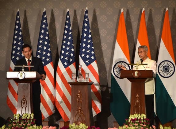 Rubio and Jaishankar hold joint press conference in New Delhi NEW DELHI, INDIA - MAY 24: US Secretary of State Marco Rubio (L) and Indian External Affairs Minister Subrahmanyam Jaishankar (R) address a press conference at Hyderabad House, in New Delhi on India May 24, 2026. Imtiyaz Khan Anadolu New Delhi India. Editorial use only. Please get in touch for any other usage.  Copyright: x2026xAnadoluxImtiyazxKhanx