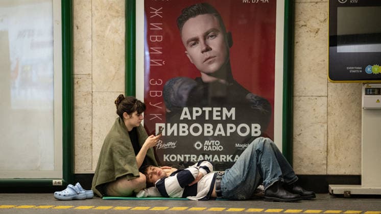 Civilians shelter in Kyiv metro stations after Russian ballistic missile attack KYIV, UKRAINE - MAY 24: Civilians take shelter inside metro stations after Russia launches ballistic missile attacks targeting multiple districts of Kyiv, Ukraine on May 24, 2026. Loud explosions were heard across the city as residential buildings, shopping centers, educational institutions and infrastructure facilities were damaged in the overnight strikes. Arif Murat Kayacan Anadolu Kyiv Ukraine. Editorial use only. Please get in touch for any other usage.  Copyright: x2026xAnadoluxArifxMuratxKayacanx