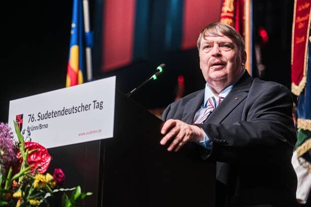The Sudeten German leader Bernd Posselt address the 76th Sudeten German Congress in Brno continued at Brno Exhibition Centre on Saturday, May 24, 2026. (CTKxPhoto PatrikxUhlir) CTKPhotoP2026052402944  CTKPhotoP2026052402944