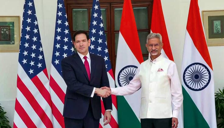 RECORD DATE NOT STATED U.S. Secretary of State Marco Rubio and EAM S. Jaishankar at Hyderabad House New Delhi, May 24 (ANI): U.S. Secretary of State Marco Rubio and External Affairs Minister S. Jaishankar exchange a handshake ahead of their meeting at Hyderabad House, in New Delhi on Sunday. (DD News ANI Video Grab) NEW DELHI Delhi India Copyright: xANIx ANI_20260524014
