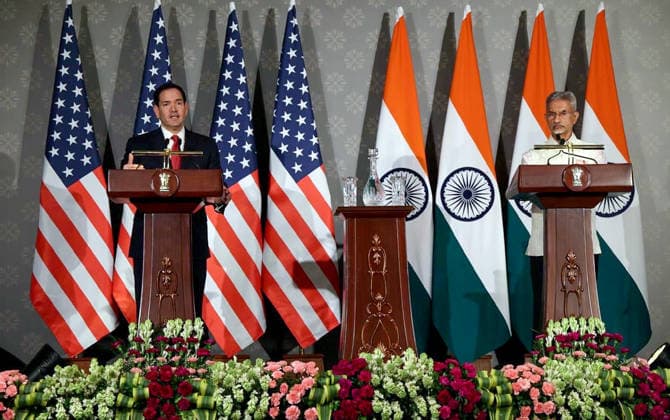 RECORD DATE NOT STATED U.S. Secretary of State Marco Rubio and EAM S. Jaishankar in Joint Press Conference at Hyderabad House New Delhi, May 24 (ANI): U.S. Secretary of State Marco Rubio, along with External Affairs Minister S. Jaishankar, addresses the joint press conference on the India-US bilateral ties at Hyderabad House, in New Delhi on Sunday. (@USAmbIndia ANI Photo) NEW DELHI Delhi India Copyright: xANIx ANI_20260524095