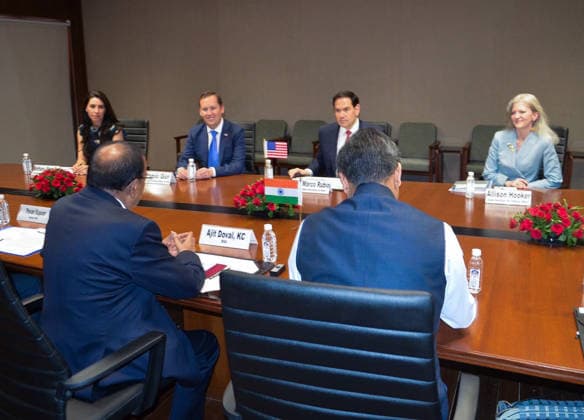 RECORD DATE NOT STATED US Secretary of State and National Security Advisor Marco Rubio meets NSA Ajit Doval New Delhi, May 24 (ANI): US Secretary of State and National Security Advisor Marco Rubio meets NSA Ajit Doval, in New Delhi on Sunday. US Ambassador to India Sergio Gor also present. (@MEAIndia X ANI Photo) New Delhi Delhi India Copyright: xANIx ANI_20260524314