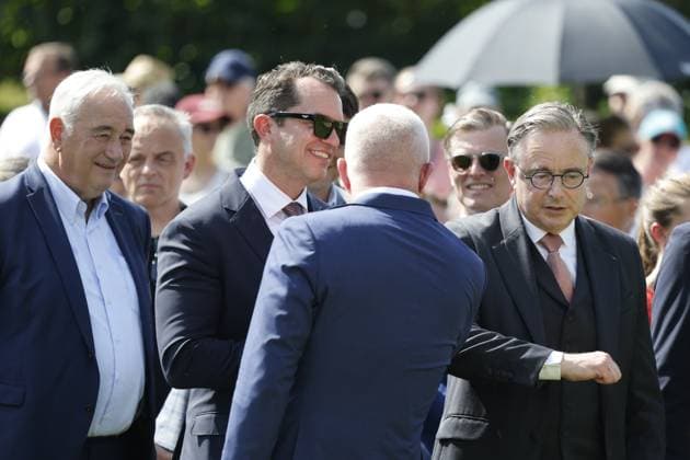 US ambassador to Belgium Bill White and Prime Minister Bart De Wever pictured during the annual Memorial Day ceremony at the Flanders Field American Cemetery, in Waregem, Sunday 24 May 2026.  NICOLASxMAETERLINCK 174920951