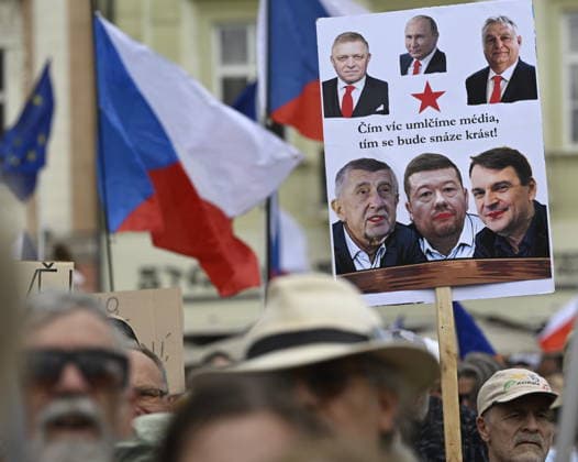Millions Moments association organises march in Prague to Government Office in support of public Czech Television and Czech Radio. The march starts at Old Town Square, Prague, Czech Republic, on May 24, 2026. (CTKxPhoto MichalxKrumphanzl) CTKPhotoP2026052404489  CTKPhotoP2026052404489