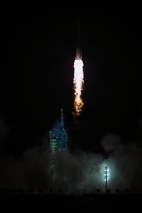 (260524) -- JIUQUAN, May 24, 2026 -- The Shenzhou-23 crewed spaceship, atop a Long March-2F carrier rocket, blasts off from the Jiuquan Satellite Launch Center in northwest China, May 24, 2026. China launched the Shenzhou-23 crewed spaceship on Sunday, which will send three astronauts to its orbiting Tiangong space station. ) FOCUS China launches Shenzhou-23 crewed spaceship LixZhipeng 