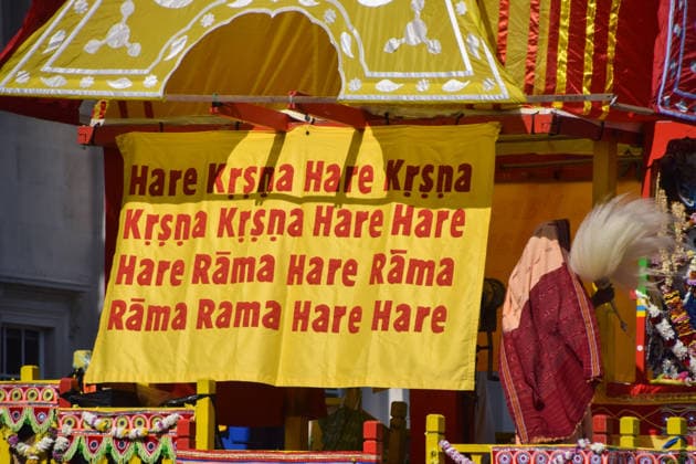 May 24, 2026, London, England, United Kingdom: Chariots arrive in Trafalgar Square during Rathayatra Chariot Festival. Three large chariots, carrying the Deity forms of Jagannatha, Baladeva and Subhadra are pulled through the city and displayed in Trafalgar Square where the main festival takes place annually and is attended by devotees of Krishna. London United Kingdom  - ZUMAv130 20260524_zip_v130_016 Copyright: xVukxValcicx