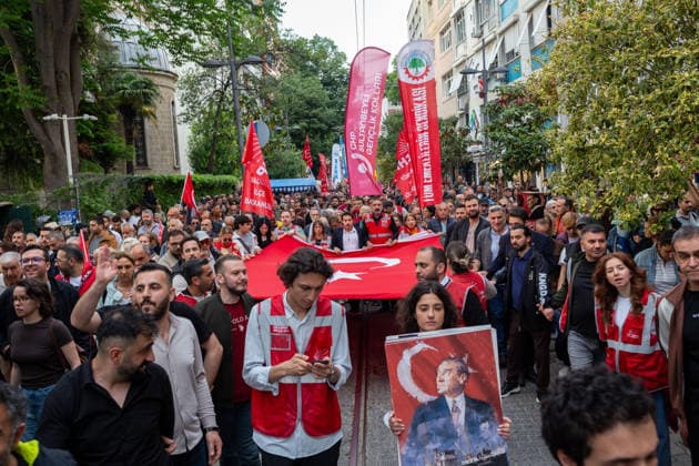 May 24, 2026: Istanbul, Turkey, May 24, 2026: Demonstrators gather in Kadikoy to protest the Ã¢â‚¬oeabsolute nullityÃ¢â‚¬Â ruling against the Republican People s Party (CHP) and the decision to annul the party congress. Opposition supporters, labor unions and political groups joined the march amid rising political tensions and nationwide demonstrations across Turkey.  - ZUMAi72_ 20260524_znp_i72_011 Copyright: xTolgaxIldunx