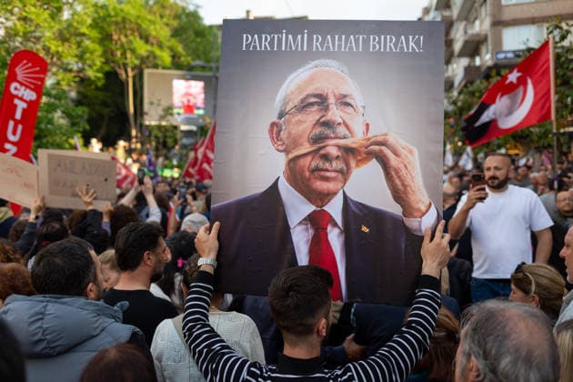 May 24, 2026: Istanbul, Turkey, May 24, 2026: Demonstrators gather in Kadikoy to protest the Ã¢â‚¬oeabsolute nullityÃ¢â‚¬Â ruling against the Republican People s Party (CHP) and the decision to annul the party congress. Opposition supporters, labor unions and political groups joined the march amid rising political tensions and nationwide demonstrations across Turkey.  - ZUMAi72_ 20260524_znp_i72_005 Copyright: xTolgaxIldunx