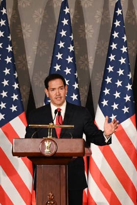 NEW DELHI, INDIA - MAY 24: United States Secretary of State Marco Rubio speaks during a joint press conference at Hyderabad House, on May 23, 2026 in New Delhi, India. Both leaders reaffirmed the strength of the India-US strategic partnership and outlined key areas of cooperation, including trade, energy, mobility and regional security. (Photo by Arvind Yadav Hindustan Times ) Joint Press Conference Of US Secretary Of State Marco Rubio And External Affairs Minister S. Jaishankar At Hyderabad House