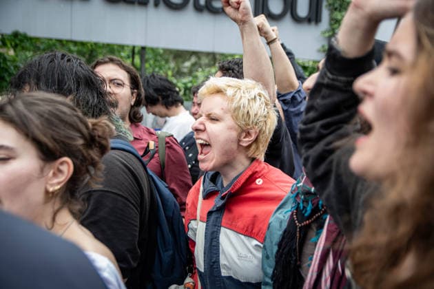 May 24, 2026, Istanbul, Istanbul, Turkey: Students, labor unions and civil society groups clashed with riot police on the third day after Istanbul Bilgi University was allegedly shut down by presidential decree signed by Turkish President Recep Tayyip Erdogan in Istanbul, Turkey, on May 22, 2026. Students occupying university buildings in protest against the closure decision were forcibly removed from the campus by police. Riot police used pepper spray during the intervention as violent scuffles erupted around the university. Demonstrators continued to protest in defense of academic freedom and university autonomy amid a heavy police presence. Istanbul Turkey  - ZUMAt171 20260524_zip_t171_010 Copyright: xAbdullahxTepelix