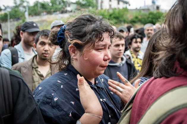 May 24, 2026, Istanbul, Istanbul, Turkey: Students, labor unions and civil society groups clashed with riot police on the third day after Istanbul Bilgi University was allegedly shut down by presidential decree signed by Turkish President Recep Tayyip Erdogan in Istanbul, Turkey, on May 22, 2026. Students occupying university buildings in protest against the closure decision were forcibly removed from the campus by police. Riot police used pepper spray during the intervention as violent scuffles erupted around the university. Demonstrators continued to protest in defense of academic freedom and university autonomy amid a heavy police presence. Istanbul Turkey - ZUMAt171 20260524_zip_t171_025 Copyright: xAbdullahxTepelix