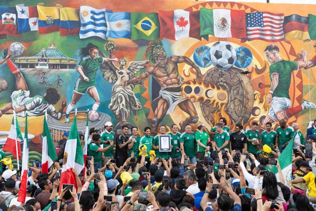 May 24, 2026, Mexico City, Mexico: The mural Futbol, recognized as the Guinness World Record largest hand painted brush football mural, was inaugurated in the Martin Carrera neighborhood of Mexico City. Created by Mexican artists, the artwork connects the Mesoamerican ballgame with contemporary football ahead of the 2026 FIFA World Cup. Former soccer players CUAUHTEMOC BLANCO, FRANCISCO KIKIN FONSECA, GERMAN VILLA and ANGEL REYNA attended the event, along with authorities from the Gustavo A. Madero borough and representatives of the Libertad Creativa Intercultural y Objetiva Foundation and the Elena Poniatowska Amor Foundation Mexico City Mexico - ZUMAl178 20260524_znp_l178_053 Copyright: xCristianxLeyvax