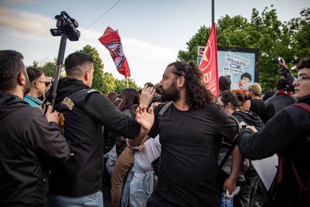 May 24, 2026, Istanbul, Istanbul, Turkey: Students, labor unions and civil society groups clashed with riot police on the third day after Istanbul Bilgi University was allegedly shut down by presidential decree signed by Turkish President Recep Tayyip Erdogan in Istanbul, Turkey, on May 22, 2026. Students occupying university buildings in protest against the closure decision were forcibly removed from the campus by police. Riot police used pepper spray during the intervention as violent scuffles erupted around the university. Demonstrators continued to protest in defense of academic freedom and university autonomy amid a heavy police presence. Istanbul Turkey - ZUMAt171 20260524_zip_t171_036 Copyright: xAbdullahxTepelix