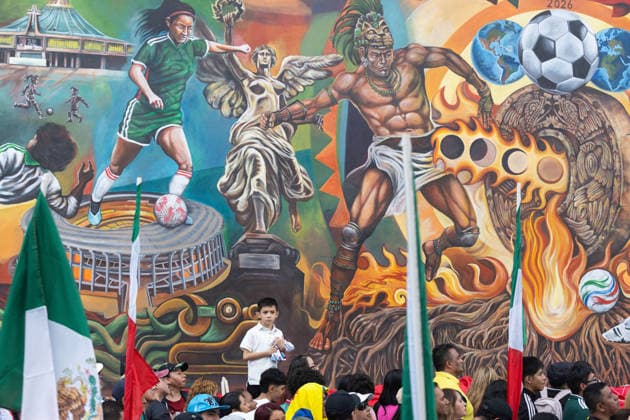 May 24, 2026, Mexico City, Mexico: The mural Futbol, recognized as the Guinness World Record largest hand painted brush football mural, was inaugurated in the Martin Carrera neighborhood of Mexico City. Created by Mexican artists, the artwork connects the Mesoamerican ballgame with contemporary football ahead of the 2026 FIFA World Cup. Former soccer players Cuauhtemoc Blanco, Francisco Kikin Fonseca, German Villa and Angel Reyna attended the event, along with authorities from the Gustavo A. Madero borough and representatives of the Libertad Creativa Intercultural y Objetiva Foundation and the Elena Poniatowska Amor Foundation. Mexico City Mexico  - ZUMAl178 20260524_znp_l178_050 Copyright: xCristianxLeyvax