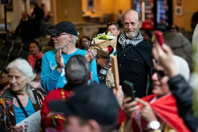 May 24, 2026, Vancouver, Bc, CANADA: Michael France, member of the Gaza flotilla, arrives at the Vancouver International Airport in Richmond B.C., on Sunday, May 24, 2026. Vancouver CANADA  - ZUMAc35_ 20260524_zaf_c35_152 Copyright: xEthanxCairnsx