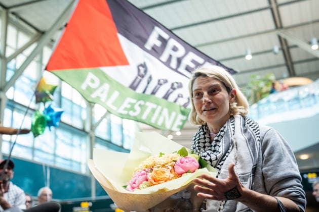 May 24, 2026, Vancouver, Bc, CANADA: Mary Grace Mathisen, member of the Gaza flotilla, speaks with media after her arrival at the Vancouver International Airport in Richmond B.C., on Sunday, May 24, 2026. Vancouver CANADA  - ZUMAc35_ 20260524_zaf_c35_154 Copyright: xEthanxCairnsx