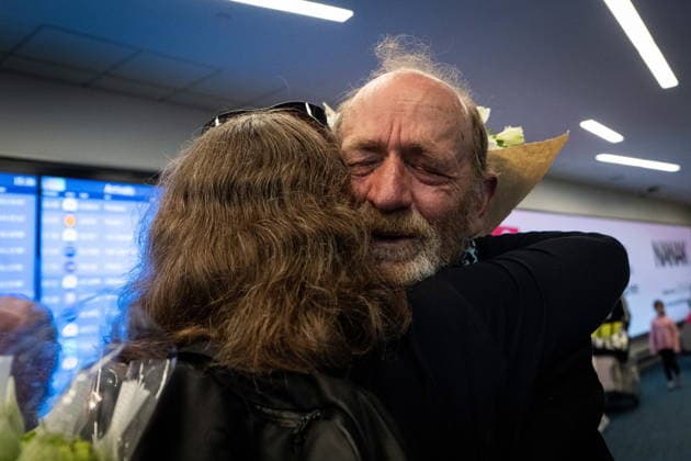 May 24, 2026, Vancouver, Bc, CANADA: Michael France, member of the Gaza flotilla, tears up as he reunites with friends after his arrival at the Vancouver International Airport in Richmond B.C., on Sunday, May 24, 2026. Vancouver CANADA  - ZUMAc35_ 20260524_zaf_c35_156 Copyright: xEthanxCairnsx