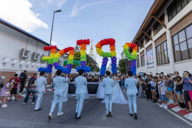 May 24, 2026, Chiang Mai, Thailand: Participants carry rainbow-colored balloon letters spelling Ã¬PRIDEi during The Chiang Mai Pride Parade 2026 celebrations. The Chiang Mai Pride Parade 2026 took place in Chiang Mai, Thailand. Chiang Mai province holds Thailandis first Pride Month celebrations annually, promoting gender equality, diversity, and human rights as part of Pride Month activities in northern Thailand. Chiang Mai Thailand  - ZUMAs197 20260524_aaa_s197_145 Copyright: xPongmanatxTasirix