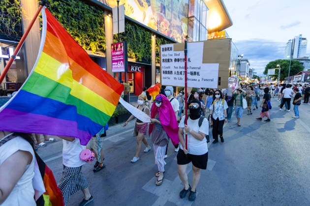 May 24, 2026, Chiang Mai, Thailand: Participants carry rainbow flags and placards during the Chiang Mai Pride Parade. The Chiang Mai Pride Parade 2026 took place in Chiang Mai, Thailand. Chiang Mai province holds Thailandis first Pride Month celebrations annually, promoting gender equality, diversity, and human rights as part of Pride Month activities in northern Thailand. Chiang Mai Thailand - ZUMAs197 20260524_aaa_s197_140 Copyright: xPongmanatxTasirix