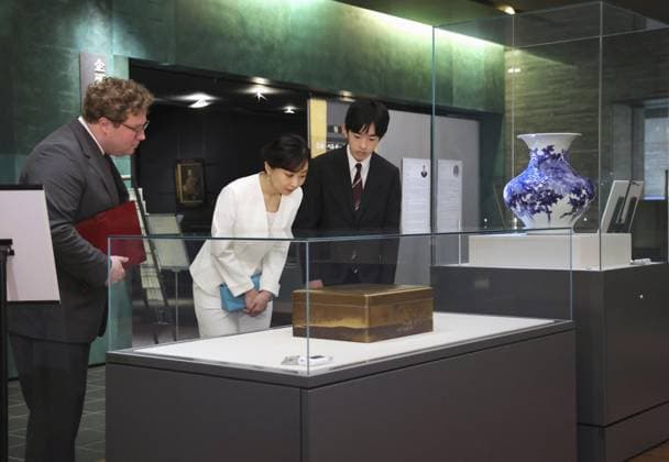 Princess and Prince at exhibition Japan s Princess Kako and Prince Hisahito (R) visit a special exhibition marking the 160th anniversary of the signing of a treaty of amity between Japan and Belgium at Kokugakuin University Museum in Tokyo on May 23, 2026. (Pool photo)  A14AA0005611152P