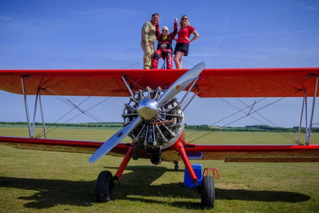 Wing Walker World Record Duxford, UK, 23, May,2026 98-year-old Harry Heasman, became the oldest person to wing walk on an aircraft with the feat officially recognised by Guinness World Records at IWM Duxford  Copyright: xJasonxByex NINTCHDBPICT001083536776