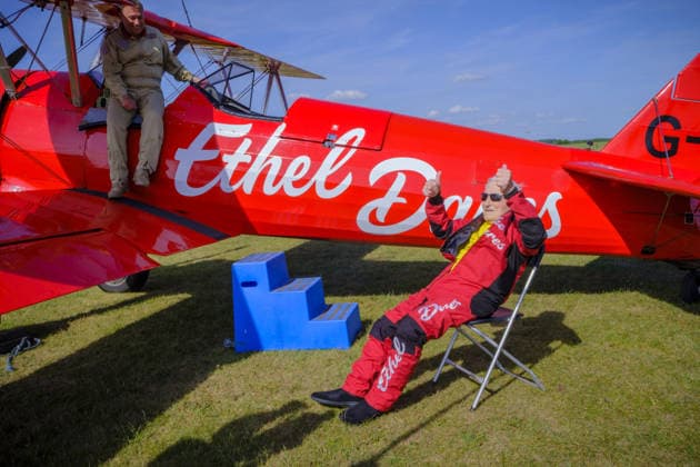 Wing Walker World Record Duxford, UK, 23, May,2026 98-year-old Harry Heasman, became the oldest person to wing walk on an aircraft with the feat officially recognised by Guinness World Records at IWM Duxford  Copyright: xJasonxByex NINTCHDBPICT001083537123