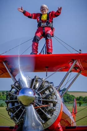 Wing Walker World Record Duxford, UK, 23, May,2026 98-year-old Harry Heasman, became the oldest person to wing walk on an aircraft with the feat officially recognised by Guinness World Records at IWM Duxford  Copyright: xJasonxByex NINTCHDBPICT001083536853