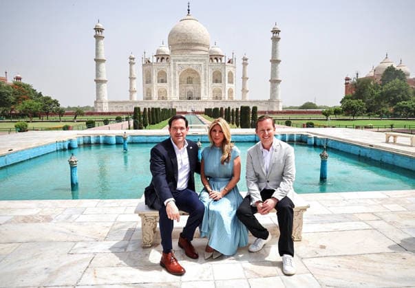 RECORD DATE NOT STATED US Secretary of State Marco Rubio with his wife Jeanette D. Rubio and US Ambassador to India Sergio Gor as they visit the Taj Mahal Agra, May 25 (ANI): US Secretary of State Marco Rubio with his wife Jeanette D. Rubio and US Ambassador to India Sergio Gor as they visit the Taj Mahal, in Agra on Monday. (@USAmbIndia X ANI Photo) Agra Uttar Pradesh India Copyright: xANIx ANI_20260525082