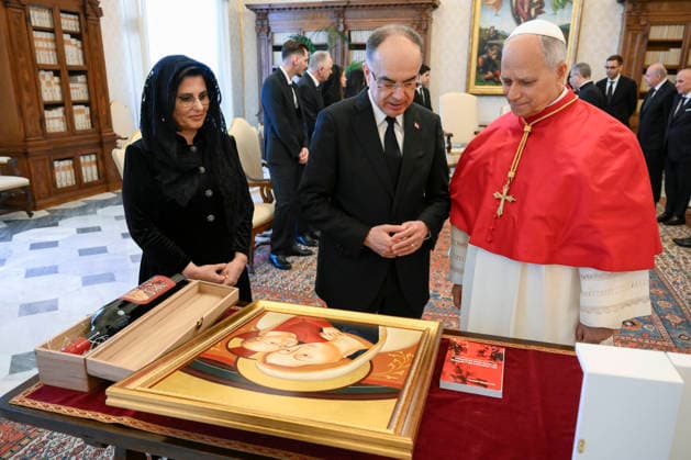 ITALY - POPE LEO XIV RECEIVES IN PRIVATA AUDIENCE HIS EXCELLENCY NR BAJRAM BAGAJ IN THE VATICAN- 2026 5 25 Italy, Rome, Vatican, 2026 5 25.Pope Leo XIV receives in a private audience His Excellency Mr. Bajram Begaj, President of the Republic of Albania in The Vatican EDITORIAL USE ONLY - NO BOOKS Copyright: xVATICANxMEDIAx