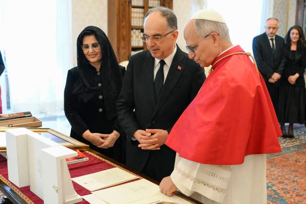 ITALY - POPE LEO XIV RECEIVES IN PRIVATA AUDIENCE HIS EXCELLENCY NR BAJRAM BAGAJ IN THE VATICAN- 2026 5 25 Italy, Rome, Vatican, 2026 5 25.Pope Leo XIV receives in a private audience His Excellency Mr. Bajram Begaj, President of the Republic of Albania in The Vatican EDITORIAL USE ONLY - NO BOOKS Copyright: xVATICANxMEDIAx