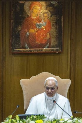 Pope Leo XIV Presents His First Encyclical On Artificial Intelligence - Vatican Pope Leo XIV attends the presentation of his first Encyclical titled ‘Magnifica humanitas’ (Magnificent Humanity), in the Vatican on May 25, 2026, a call to remain human in the age of Artificial Intelligence (AI). Pope Leon XIV appealed for the safeguarding of humanity, promotion of truth, dignity of work, social justice, and peace. Photo by (EV) A.Giuliani Vatican Pool ABACAPRESS.COM Rome Vatican (or Holy See)  Copyright: xABACAx